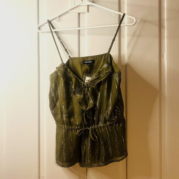 NWT Express XS olive w/silver metallic detail spaghetti strap top - Picture 1 of 7